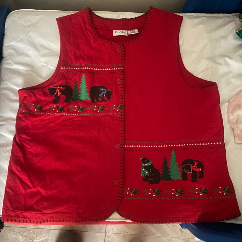 Vintage Blair embroidery Red Bear Vest 2XL